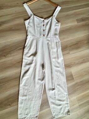 Old Navy Cream Sleeveless Button-Front Jumpsuit